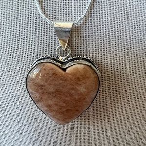 Peach Aventurine Heart Pendant & Chain